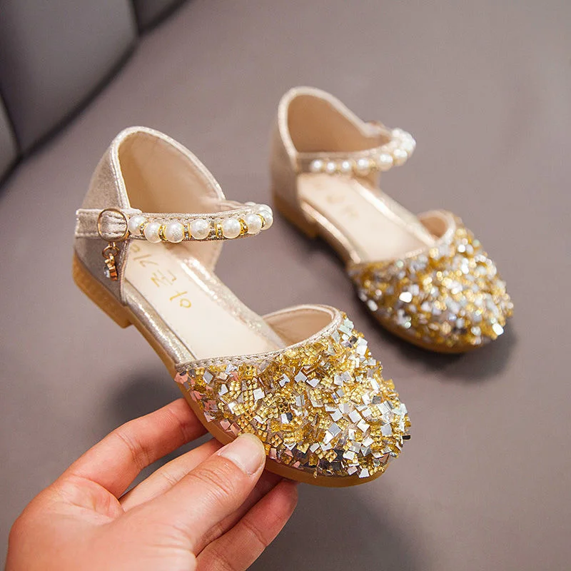 

New Girls' Princess Dance Shoes Spring, Summer And Autumn Single Pearl Diamond Korean Version Net Red Performance Girls Flats
