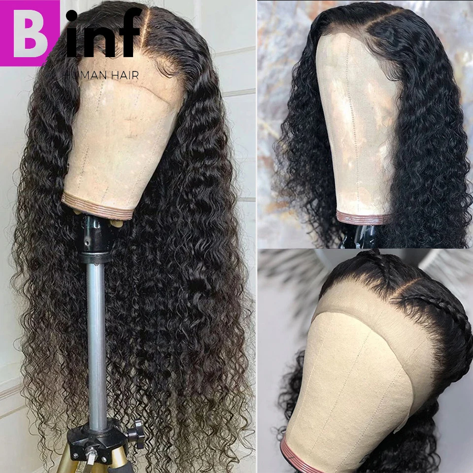 Binf бразильские волосы с глубокой волной без клея человеческие парики