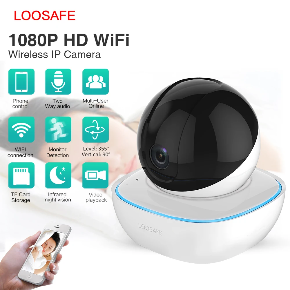 LOOSAFE сети IP Камера 1080P PTZ wi-fi панорамная IP Камера домашнего видеонаблюдения Камера 2 способ звуковой сигнал Ночное видение H.264 Крытый CMOS 3,6 мм 2MP Wi-Fi Камера Поддержка Windows ПК смартфонов IOS и Android