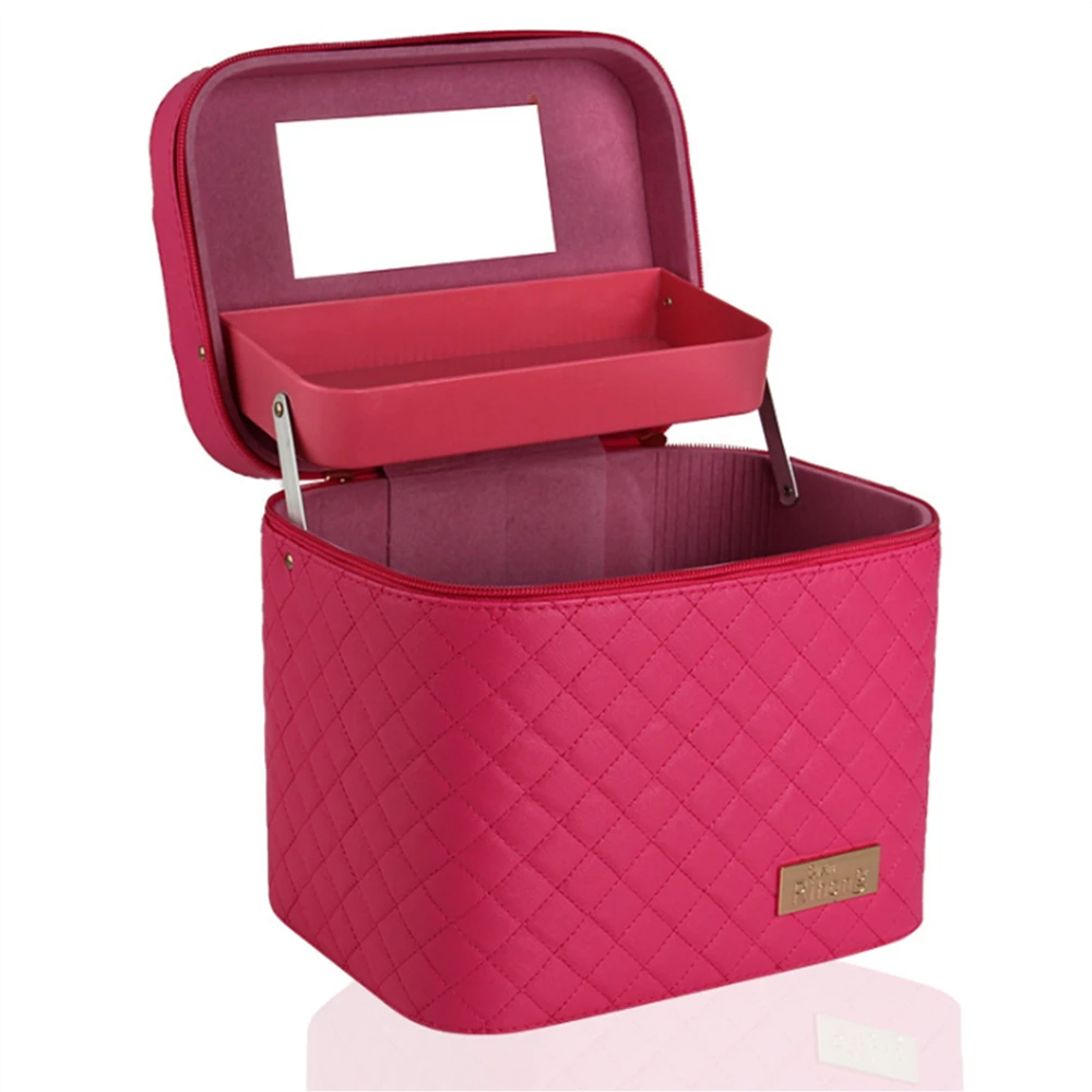Karleksliv fashion large-capacity cosmetic case storage easy to carry two-layer design rhombus pattern high-end | Дом и сад