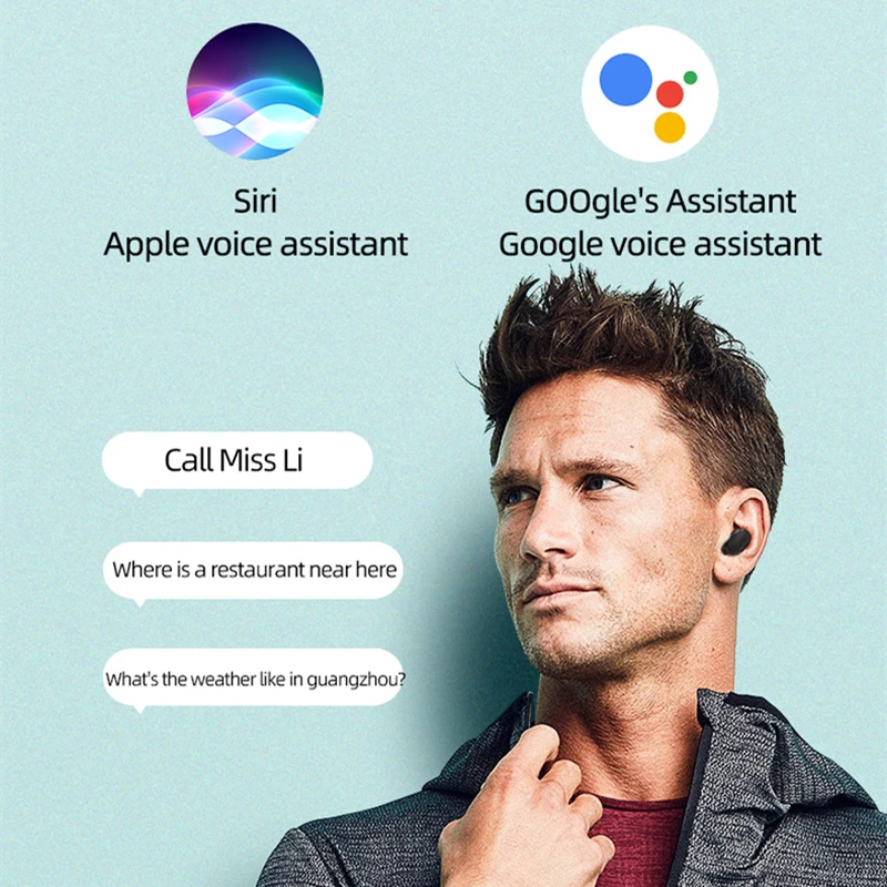 A6S Bluetooth Earphones Wireless Headphone Voice control 5.0 Noise reduction Tap Control For Xiaomi iPhone Huawei | Электроника