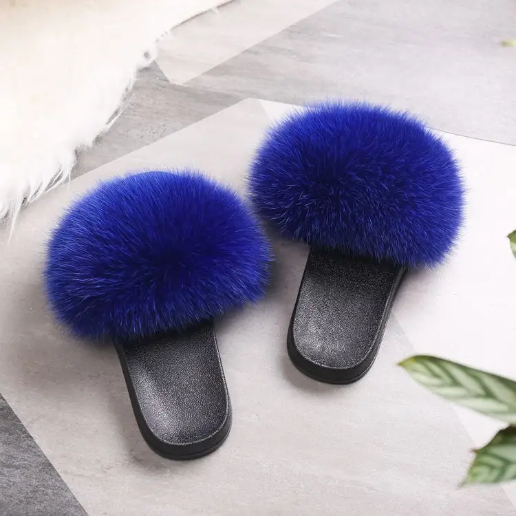 Женские тапочки с натуральным мехом енота коллекция 2020 года повседневные