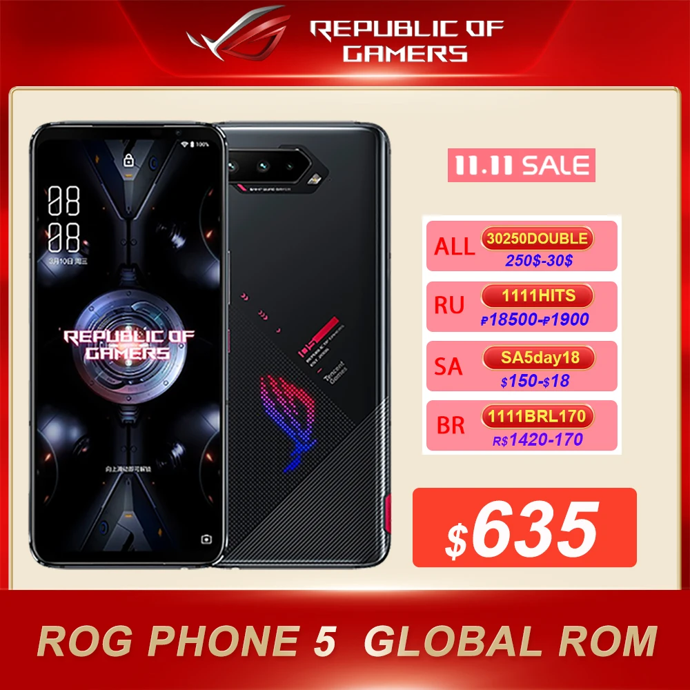 ASUS ROG смартфон с 5-дюймовым дисплеем процессором Snapdragon 12/16 ОЗУ 8 ГБ ПЗУ 128 65 Вт android 256