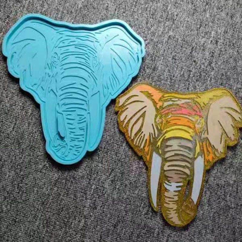 

Elephant Head Tray Epoxy Resin Mold Coaster Silicone Mould DIY Crafts Clay Soap Candle Home Decorations Casting Tools X5QE