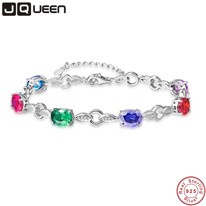 Браслет JQUEEN из натурального граната голубой топаз аметист серебро 925 пробы 6