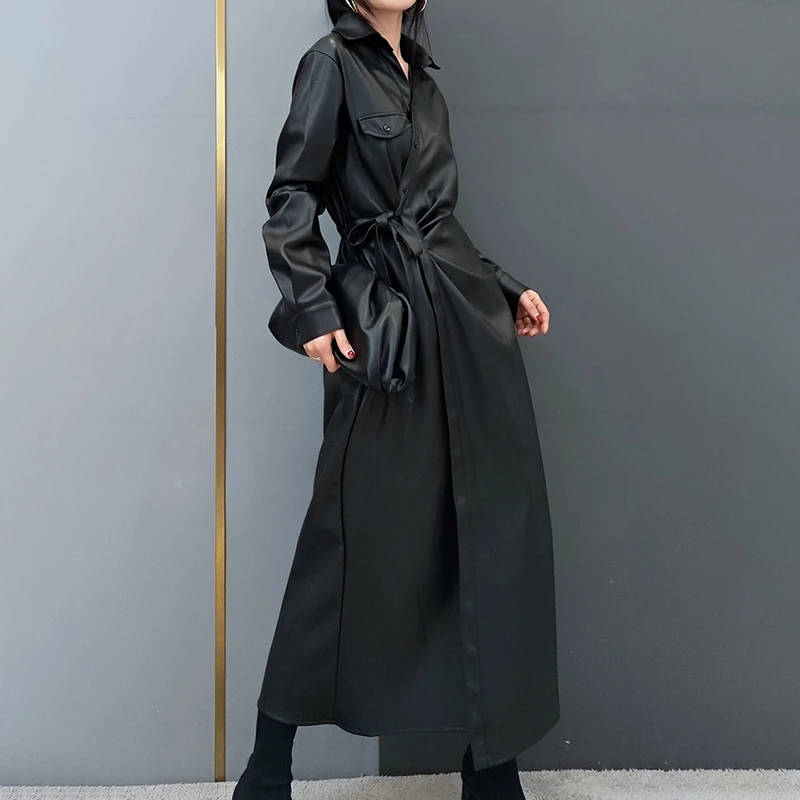 TWOTWINSTYLE Асимметричное пальто из искусственной кожи для женщин воротник с