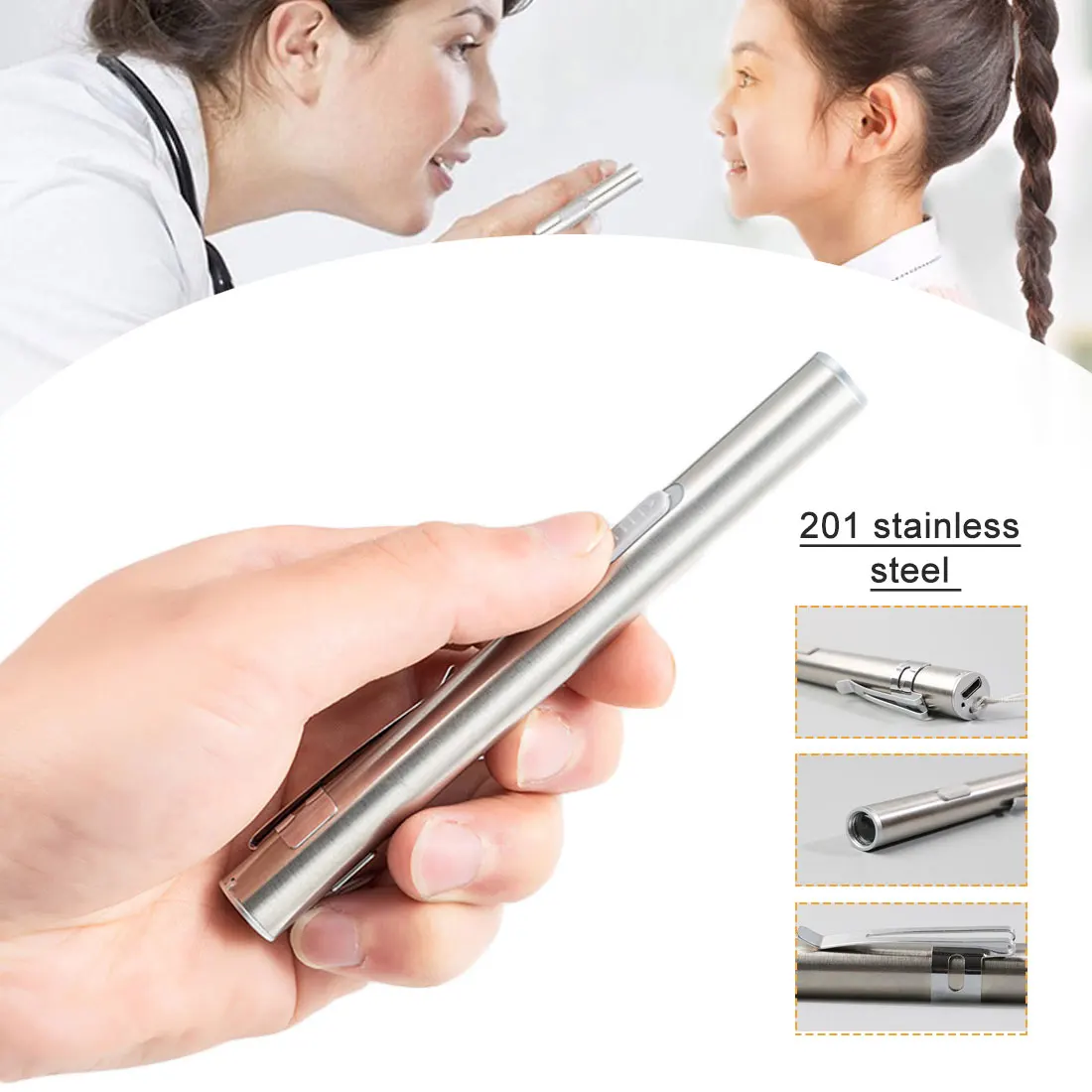 

LED Pocket Flashlight Mini Light Tactical Portable Keychain Torch Lamp USB Rechargeable Waterproof Stainless Steel Flash Light