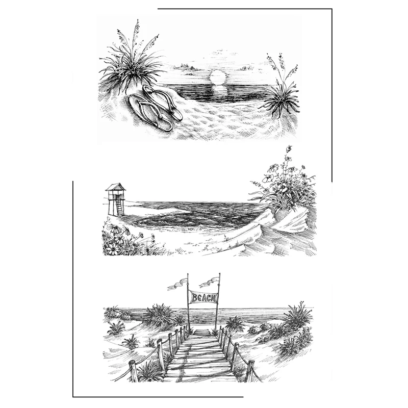 Прозрачные штампы с изображением гор деревьев и пейзажа для скрапбукинга