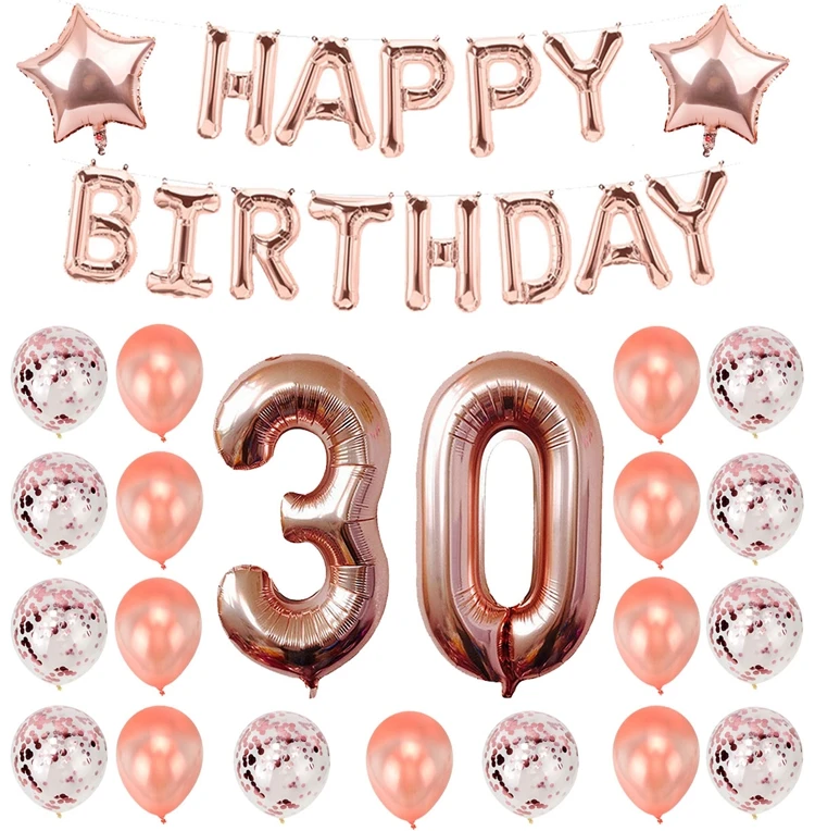 30th 40th 50th 60th День Рождения Розовое золото Воздушные шары для дня рождения вечерние украшения для взрослых Для мужчин женские 30 40 50 60 лет, платья на день рождения