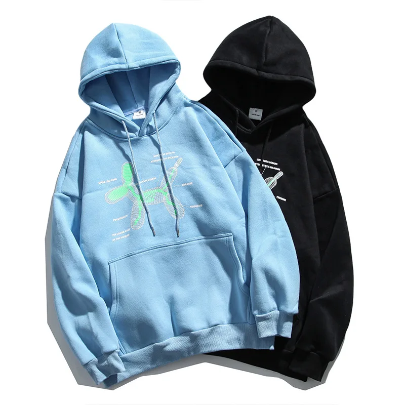 

Autumn Winter Men's Fashion All-match Sky Blue Warm Sports Hoodie 2021 New Fashion Loose Luminous Printing Couple Street Jacket