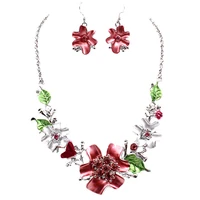 fashion qnd romance women rhinestone inlaid flower pendant hook earrings necklace set jewelry wholesale