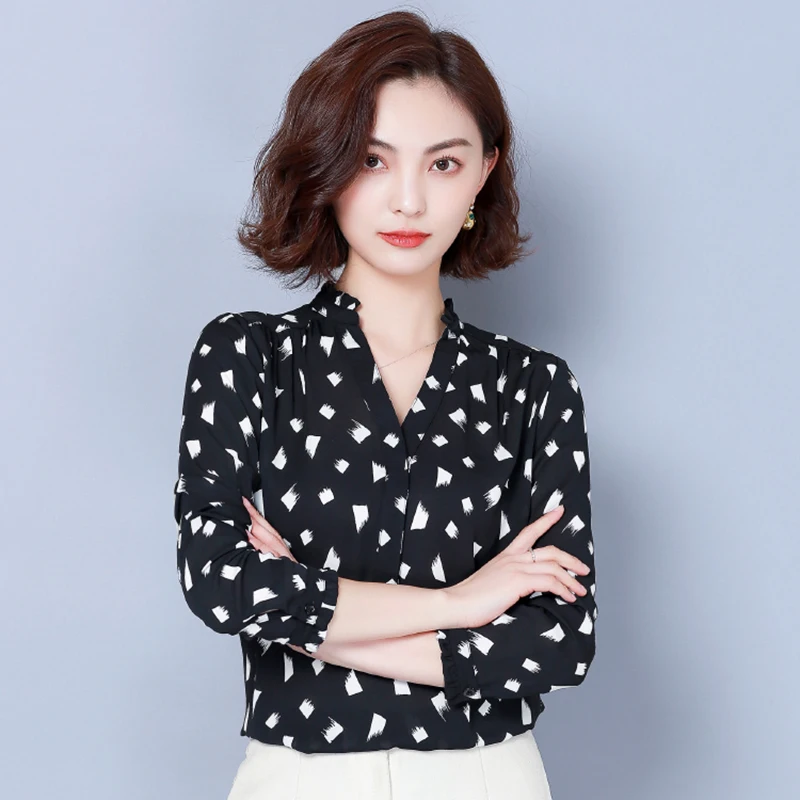 Женская рубашка с v образным вырезом и длинным рукавом новинка весны 2020 Корейская