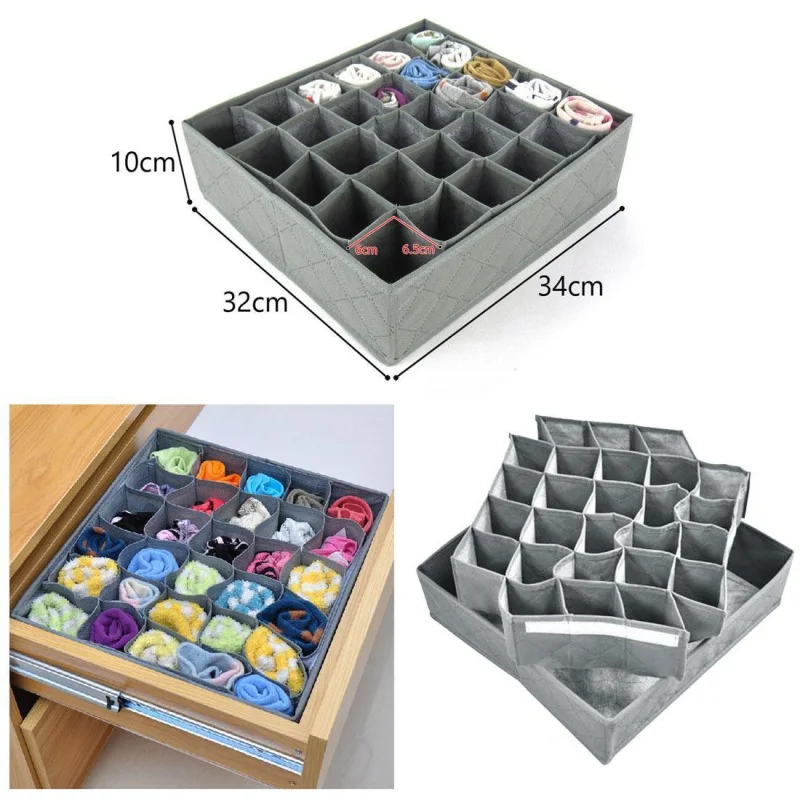 

Collapsible Non-Woven Fabric Drawer Divider 30 Grids Underwear Bra Socks Ties Divider Closet Container Storage Box Organizer
