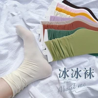 spring and summer pure color velvet breathable comfortable soft women s mid calf length sock