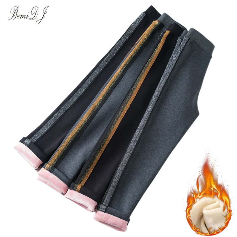 

Брюки для девочек, мягкие эластичные зимние хлопковые детские обтягивающие брюки с бархатной подкладкой для девочек, брюки в полоску для де...