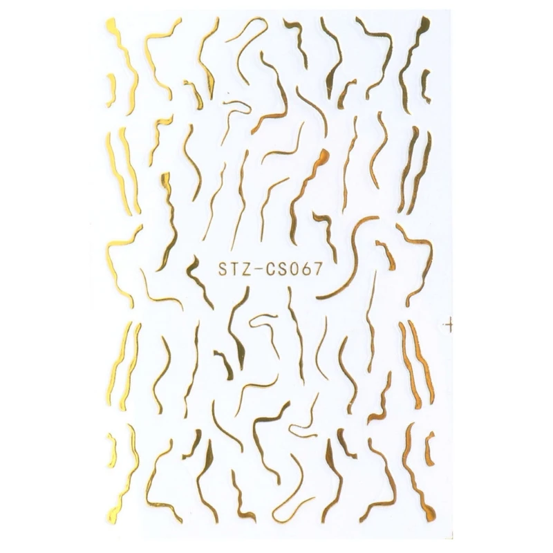 

Golden Stripe Pattern Wave Line Design Nails Art Stickers Golden Strips French Decal Wraps Abstract Polish Sliders