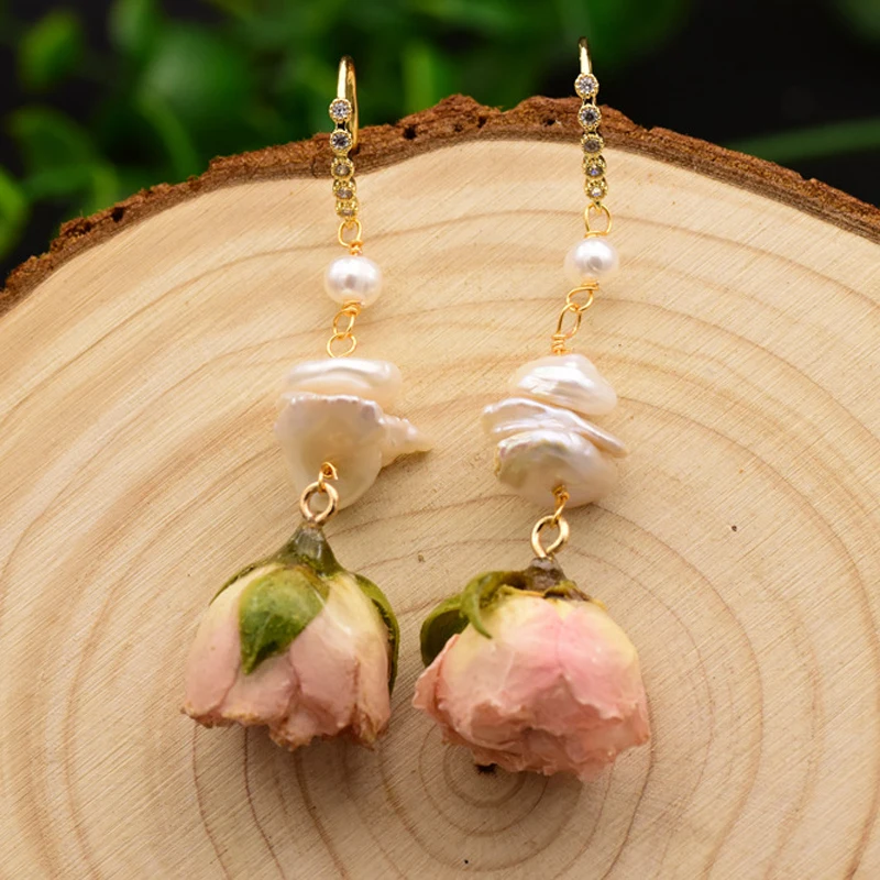 

New Original Natural Fresh Water Baroque Pearl Handmade Really Flower Drop Earrings For Women Custom Party Jewellery Accessories