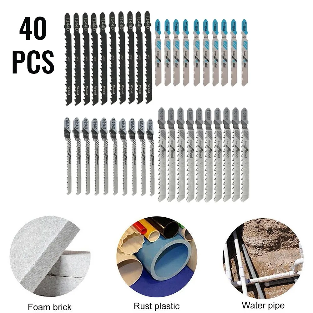 

40Pcs Jig Saw T118A T144D T101BR T101AO T-Shank Blade Cutter Metal Wood Plastic Cutting Woodworking Electric Power Tool Part