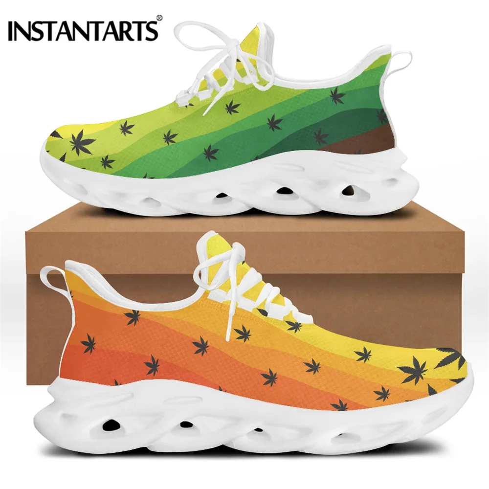 

Женские кроссовки со шнуровкой INSTANTARTS, повседневные спортивные туфли на плоской платформе с 3D рисунком листьев марихуаны, дышащие кроссовк...