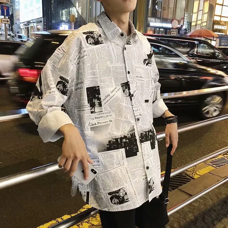 Новые летние модные мужские 2020 повседневные Модные Длинные рукава газета печати