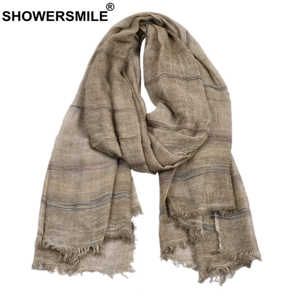 SHOWERSMILE зеленые хлопковые льняные мужские шарфы осенне зимние аксессуары для