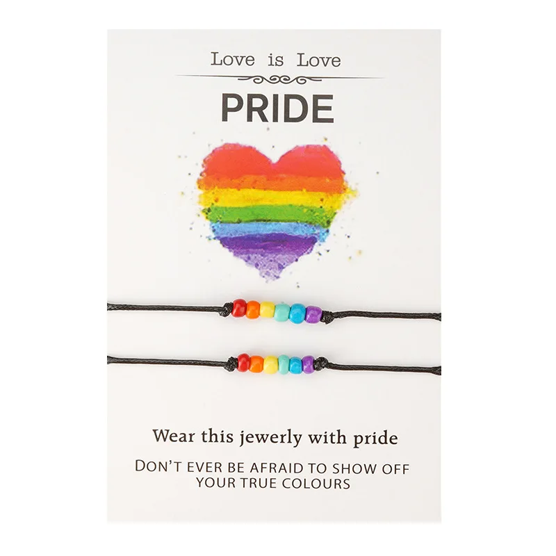 2 шт./компл. ручной работы с изображением ЛГБТ-радуги веревочный браслет для