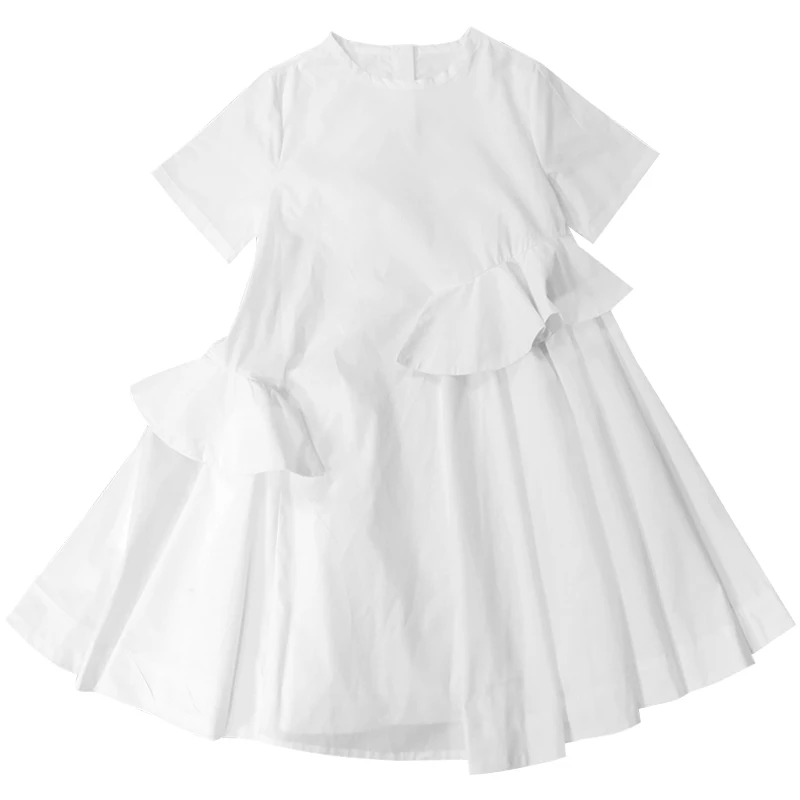Женское платье белая футболка однотонная с оборками мини-платье уличная одежда в