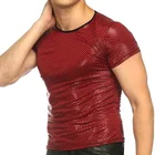 Футболка мужская Глянцевая облегающая, модная пикантная тенниска из лакированной кожи, с круглым вырезом, повседневная одежда для сцены