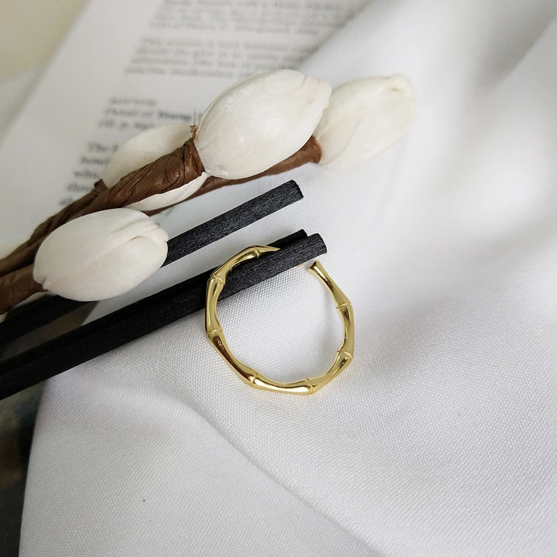 

Ckysee Simple 925 Sterling Silver Rings High Quality Golden Bamboo Design Rings For Women Original Fine Jewelry Charms All-Match