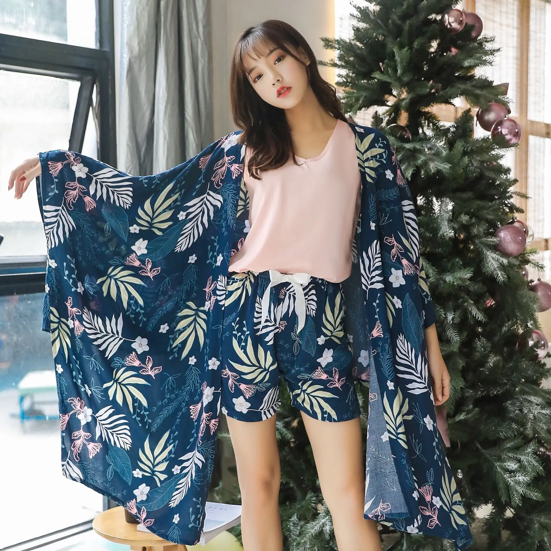 Хлопковая одежда для сна 4 шт. пижамы женщин сезон весна лето Привлекательные