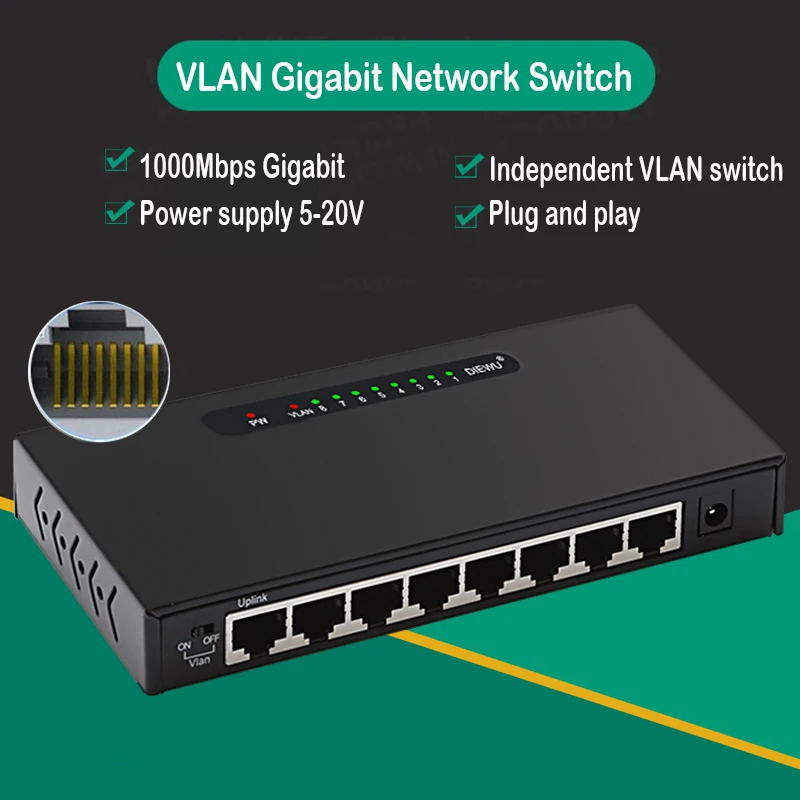 

Настольный Быстрый 8-портовый гигабитный коммутатор ethernet Vlan Hub 1G Smart vlan сетевой коммутатор gigabit 1000 Мбит/с rj45 Интернет-сплиттер