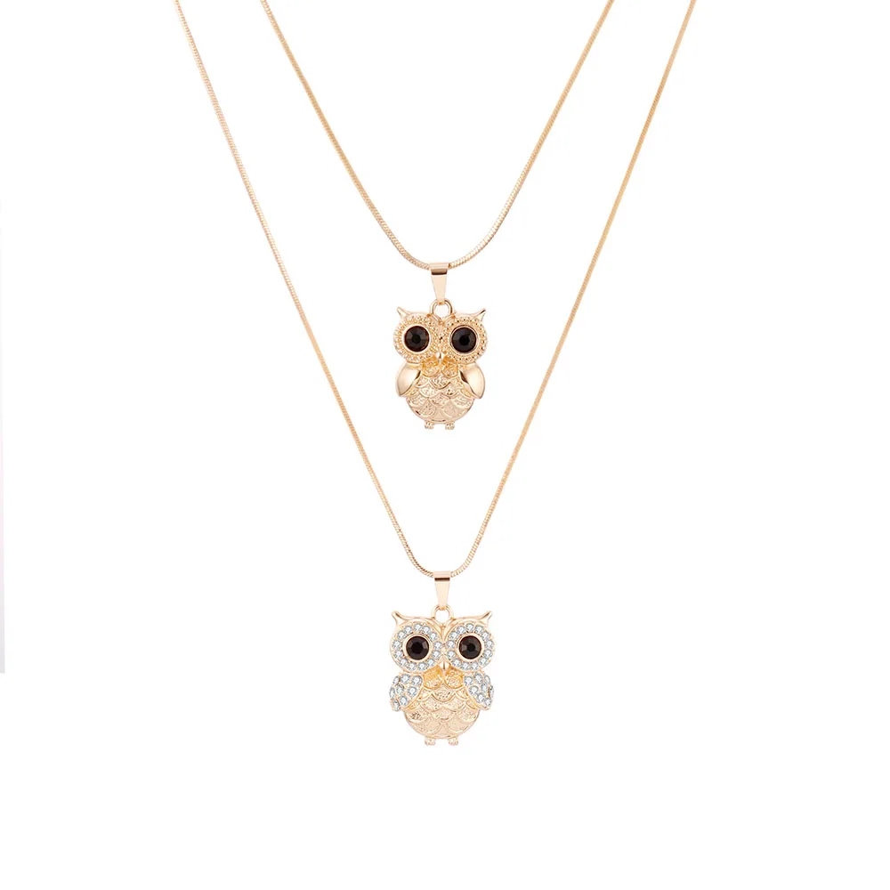 

2 Cute Crystal Owl Pendant Necklaces for Women Snake Layered Chain Chokers Female Statement Necklace Jewelry Collar 2020