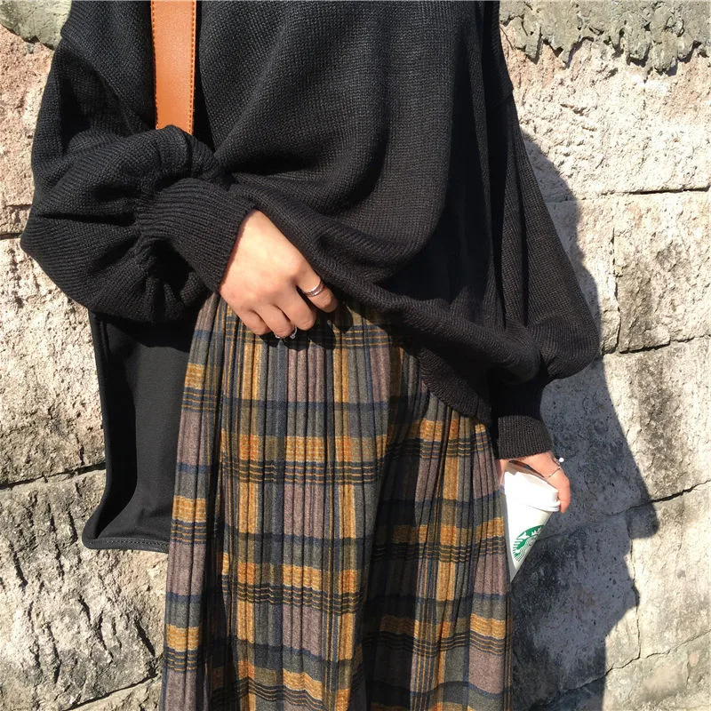

Woolen Winter Plus Size 3XL pleated plaid skirts Women Warm Vintage Long skirts Ladies Office Harajuku Midi skirts Streetwear