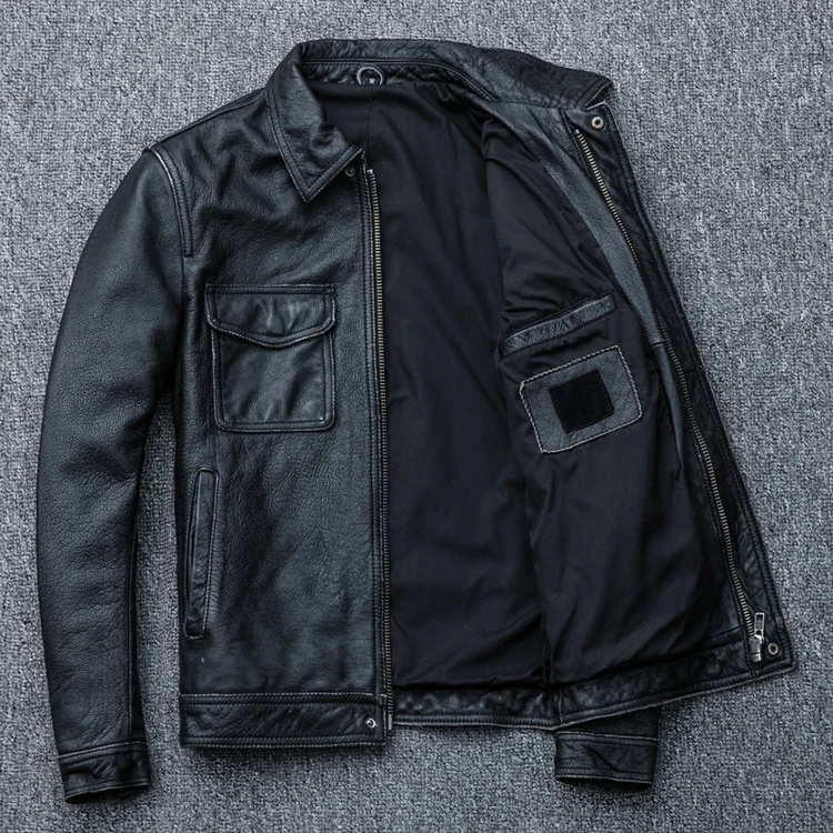 AMEKAJI head layer cowhide retro stone mill do old leather leather motorcycle leather jackets men brief paragraph