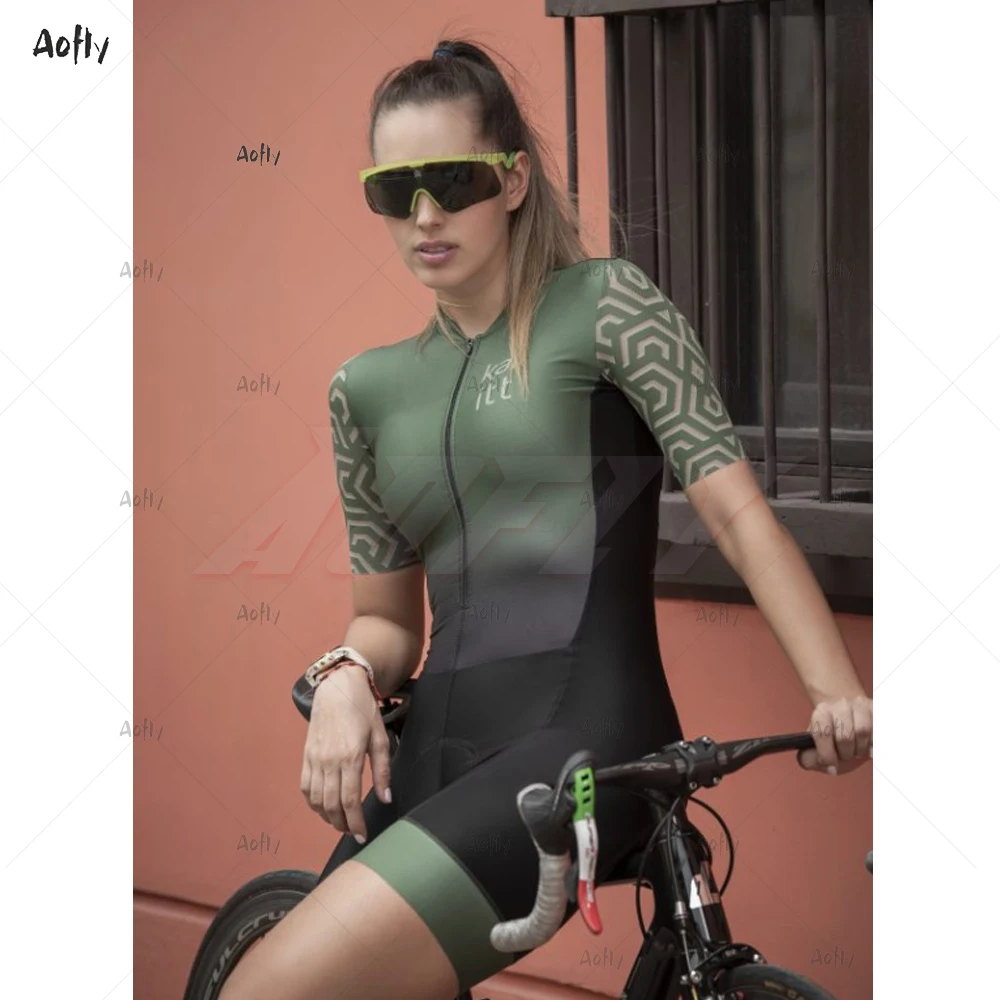 

Kafitt Summer 2020 New Army Green Gradient Black Short Sleeve Female Clothing Women's Cycling Jumpsuit Lightweight Triathlon