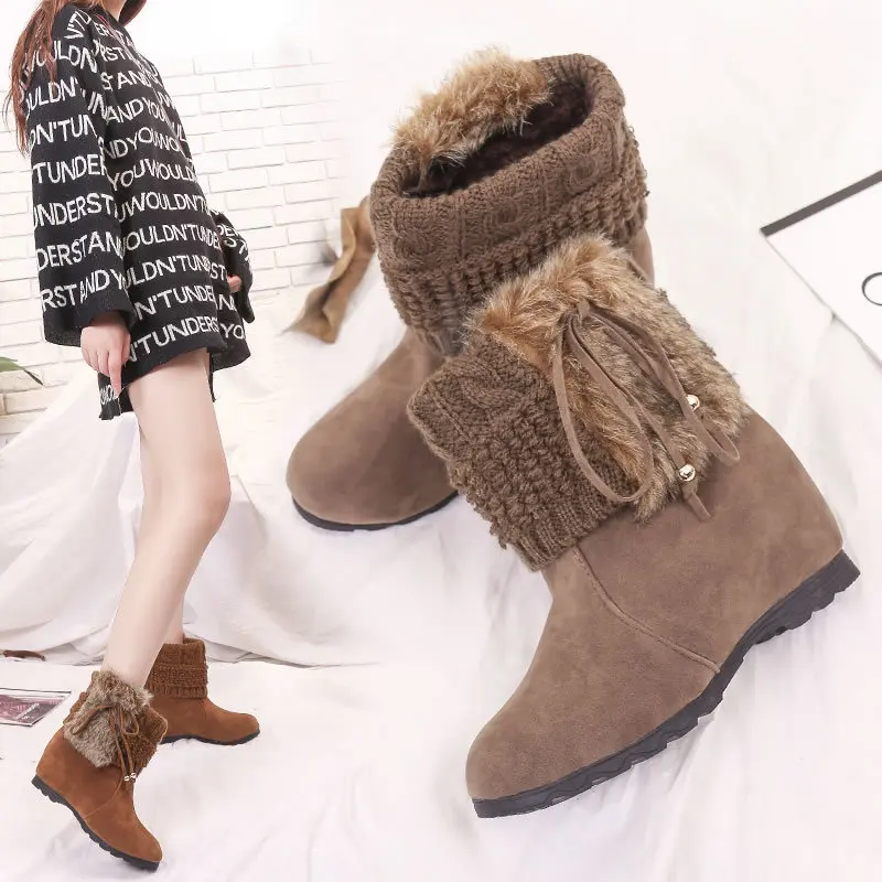 Женская обувь зимние сапоги утолщенные до колена снежные с мехом цельные