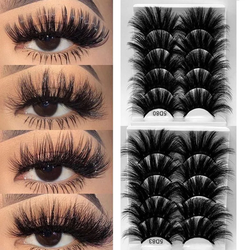 

5Pairs 5D Mink Lashes False Eyelashes Makeup Eyelashes Fluffy Soft Wispy Volume Natural long Cross Eyelash Extension Eye Lashes