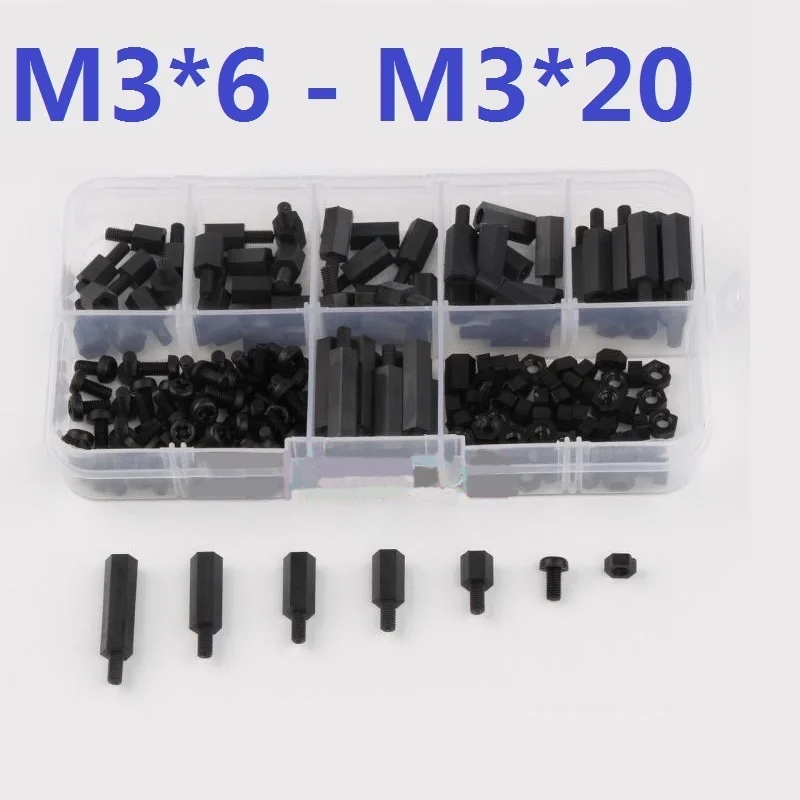 180 шт./компл. черная M3 нейлоновая Шестигранная с резьбой противостояние прокладки