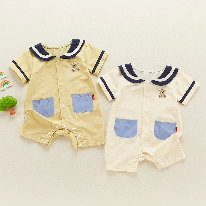 

Summer New Baby Clothes New Baby Korean Navy Collar Thin Harbin Baby Short Sleeve Climbing Clothes for Men and Women