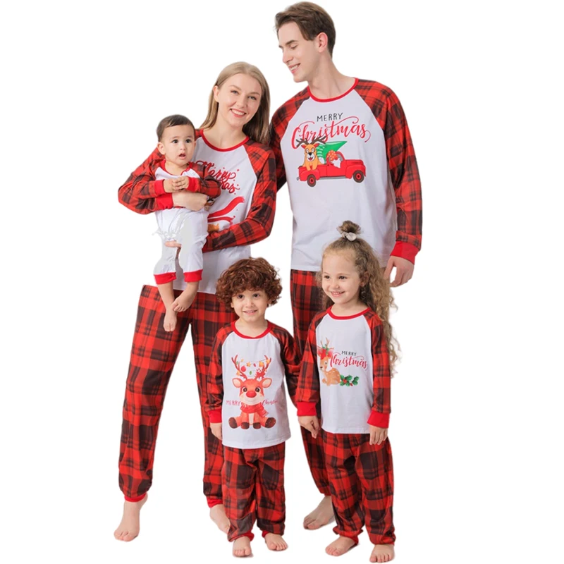 

Комплект пижамный детский из топа и штанов в клетку, на Рождество, 2021