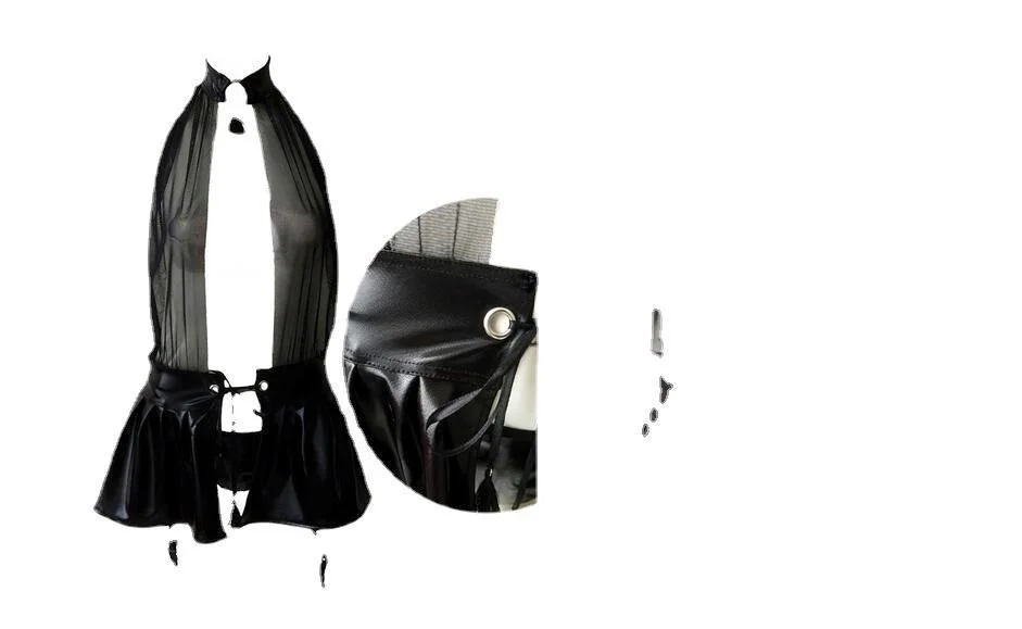 

Sexy Lingerie suit with Black Tassels and gilding through neck Pu Group nightclub dress 4907