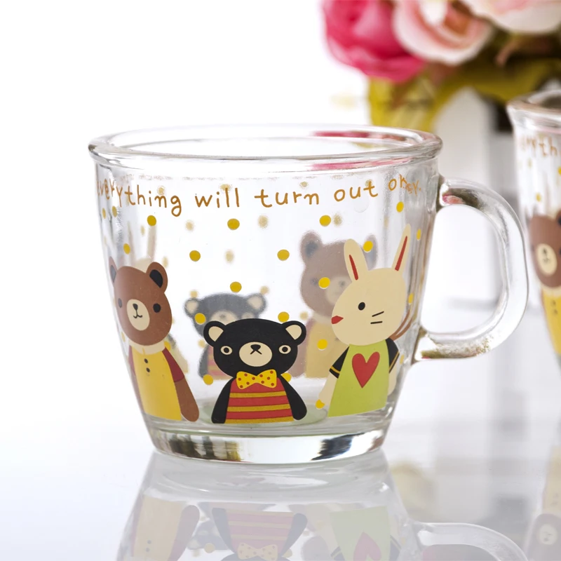

220ml Cartoons Glass Mug Creative Breakfast Mlik Coffee Cup Household Couple Water Mug Teacup Heat Resistance