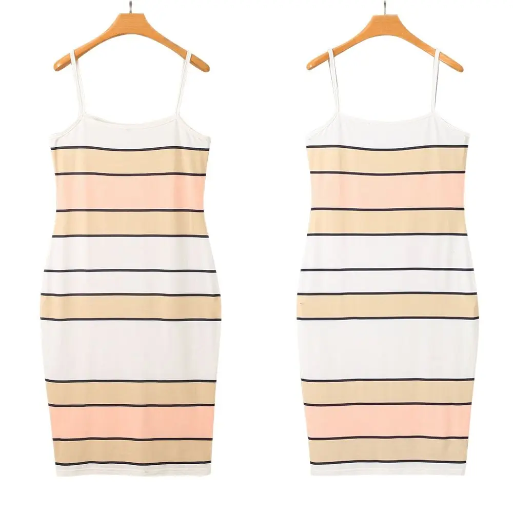 

2021 Summer European And American Sexy Color Suspender Sleeveless Striped Tight Dress