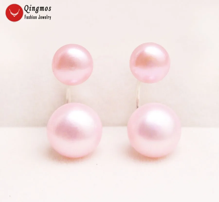 Женские серьги с натуральным жемчугом Qingmos двусторонние плоским круглым