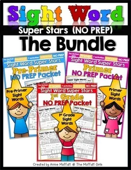 

Pre-Primer to 3rd Grade 5 set of 220 Sight Words Super Stars NO PREP (The BUNDLE) learning English PDF File