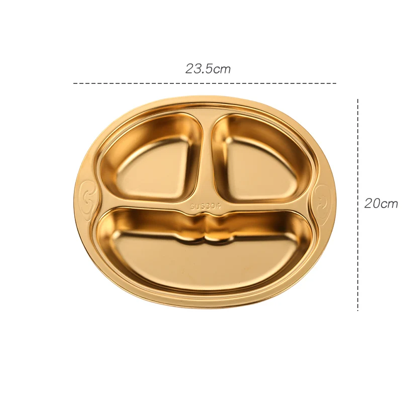 oval gold 304 нержавеющая сталь немагнитный поднос для фаст-фуда разделенный контейнер для обеденное блюдо для закусок с крышкой для детской школьной столовой - Цвет: oval gold