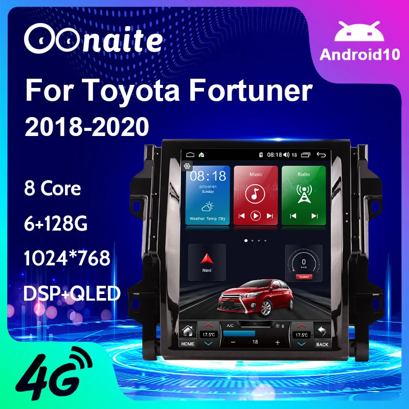 

Android 10 6+128G Tesla Style Car Radio For Toyota Fortuner 2018-2020 GPS Navigation Stereo Recoder Head Unit DSP Carplay