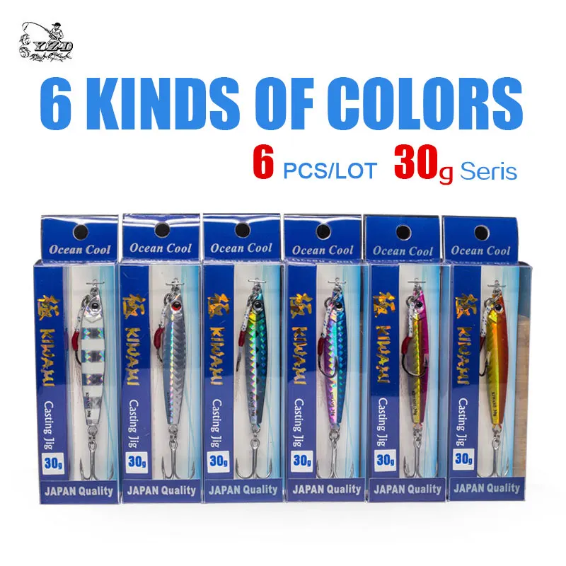 Мощный металлический джиг 20 г 30 г 40 г Inchiku Deep Sea Slow Jig Pitch, светящаяся головка, металлическая приманка, ложка для рыбалки, литая приманка для джига - Цвет: 6 Colour 6PCS   30g