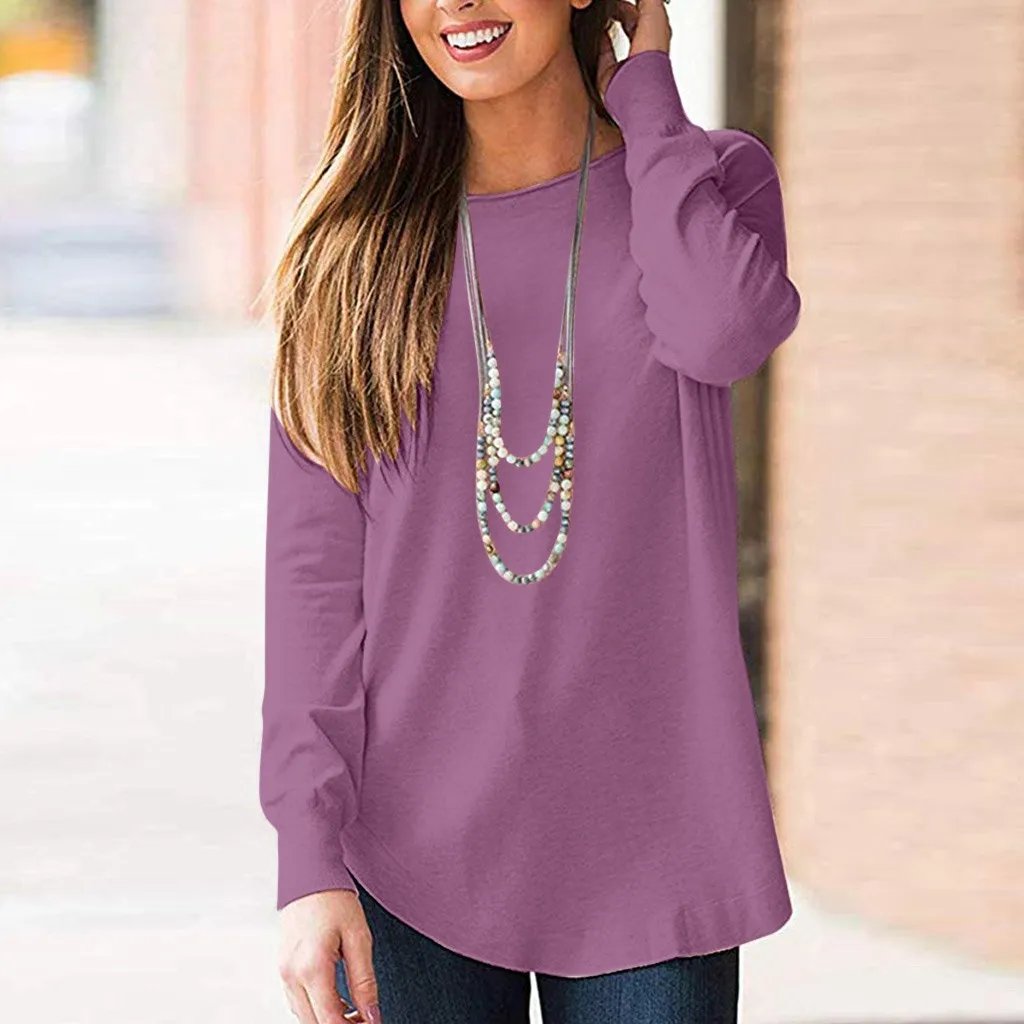 Women Oversize Loose T-shirt Fall Long Sleeve Round Neck Tee Ladies Baggy Plus Size Tops Casual Solid Color Clothes T Shirt#g1 | Женская