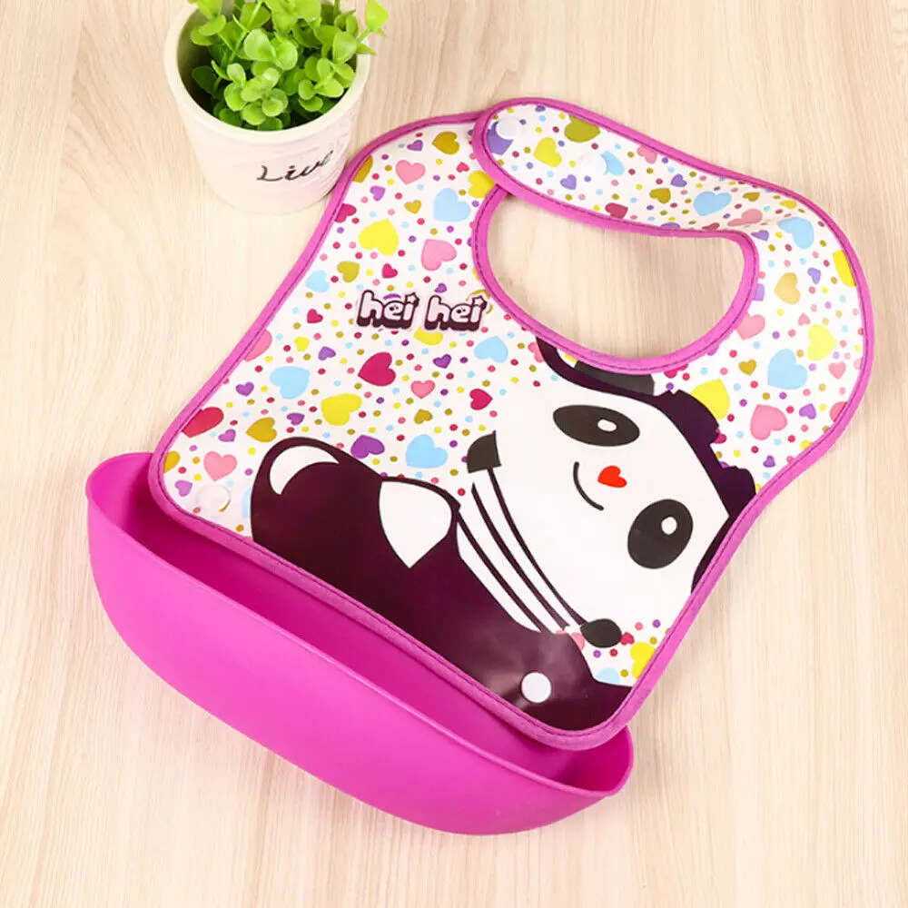 Purple Panda Детская Водонепроницаемая из мягкого силикона нагрудники милый мультяшный нагрудник для кормления дети закатать еда Ловца карман съемный - Цвет: Purple Panda